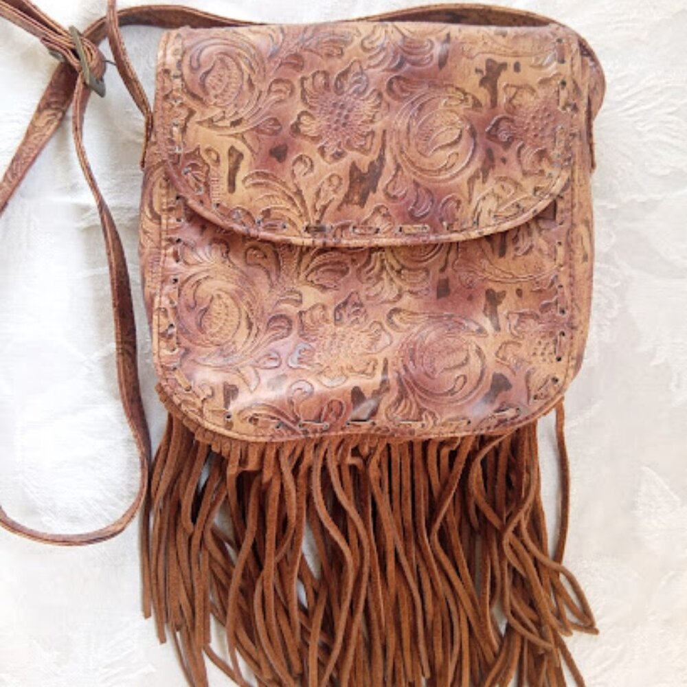 Floral Bag with Suede Fringe